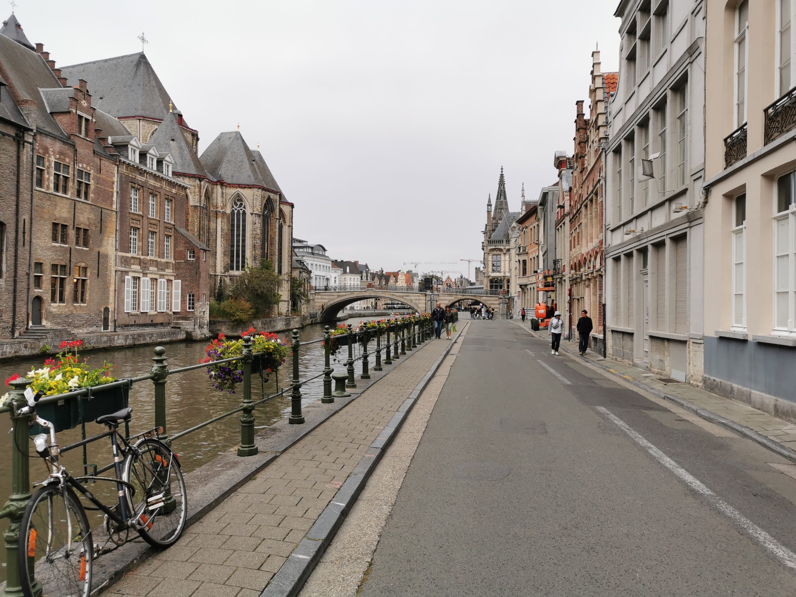 canal side street in ghent